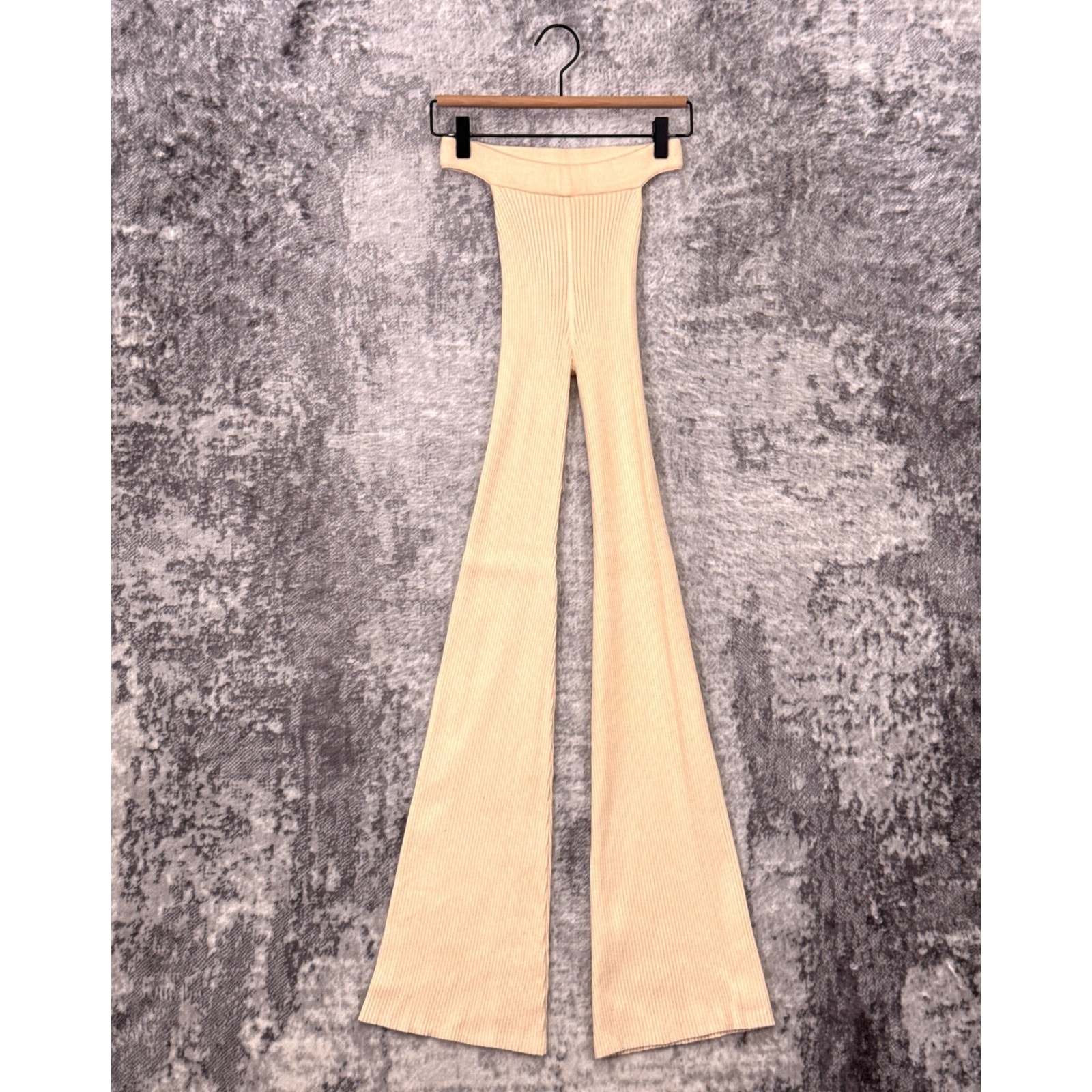 New Camila Coelho Pants Xxs Womens Ribbed Knit Cutout Flare Buttercream